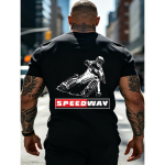 Meeste Vintage Speedway Mootorrattas&otilde;idu T-s&auml;rk - Retro Mustuse raja Ja S&otilde;itja Logoga Graafiline T-s&auml;rk, H-l&otilde;ikeline Mootorratta S&auml;rk Sobib Vabaaja Ja M must