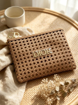 DIOR kootud v&otilde;rkmeigikott suure mahutavusega 23&times;16cm kuldse lukuga kosmeetikakott reisimiseks naistele igap&auml;evane hoiukott pruun