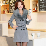 Naiste talvine mood mantel soe mantel suur villane karusnahast krae Trench mantel jakk mantel S&uuml;gis- ja talvevillane mantel XXXL gray