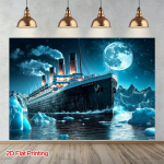 1 tk Titanic laev J&auml;&auml;m&auml;gi Kuuvalgus Ookean &Ouml;&ouml; 2D Tasane Seinavaip Taustapilt elutoa kaunistamiseks Ajalooline film Seinale riputatav 90.6x70.8inch/230*180cm