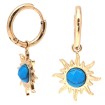Les Tr&eacute;sors De Lily [Q8568] - Cr&eacute;oles cr&eacute;ateur acier 'Soleil' turquoise dor&eacute; - 15 mm- 15 mm t&uuml;rkiissinine