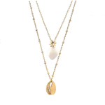 Les Tr&eacute;sors De Lily [Q8620] - kuldbeež 'Cowrie' terasest disainkaelakee (2 rida) - 42 ja 48 cm - cowrie 15x10 mm beež