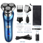 HATTEKERi elektriline pardel Mans juuksel&otilde;ikur 4-&uuml;hes elektriline pardel Rotary raseerimismasin Laetav hoolduskomplekt m&auml;rg/kuiv sinine