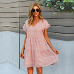 Suvise s&uuml;gise lilleprintiga l&uuml;hike kleit naistele vabaaja V-kaelusega l&uuml;hikeste liblikatega varrukatega k&otilde;rge v&ouml;&ouml;koht S-XL S roosa