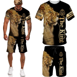 Kevadsuvi Cool Lion Prinditud Suurem&otilde;&otilde;tmeline T-s&auml;rk meestele Naistele King Meeste Spordidress, 2-osaline komplekt Meeste riided Camiseta S