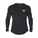 Muscleguys Autumn New Meeste puuvillane O-kaelusega pikkade varrukatega T-s&auml;rk Mood Logo Tr&uuml;kitud Topid Fitnessriided M must