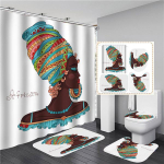Elegantne mustade afroameerika naiste prinditud du&scaron;ikardinate komplekt 4 tk t&auml;iskomplekt veekindlad vannitoakardinad libisemisvastased vannimatid vaibad vaibad 4PCS Full Set