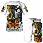 Suvine Cobra Kai 3D-prindiga T-s&auml;rk/l&uuml;hikesed p&uuml;ksid/&uuml;likond Meeste lahe l&uuml;hikeste varrukatega sportlik komplekt vabaaja hip-hopi spordir&otilde;ivad 2-osaline spordidress 4XL