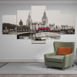 Maastik punane buss Londoni sillal 5 Paneell&otilde;uend Maalimine Plakatid ja tr&uuml;kised Seinapildid Kodukaunistus Elutuba Ilma raamita 20x35cm*2 20x45cm*2 20x55cm*1