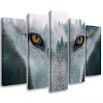 Viieosaline pildil&otilde;uenditr&uuml;kk Wolf Forest Fog Nature Trees 100x70 hall v&auml;rv