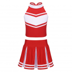Laste cheerleading riided 2 tk T&uuml;drukud tantsivad Cheerleading Laval esinemiskost&uuml;&uuml;mid Varrukateta topid seelikuga 10-12 Years punane