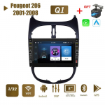 8-tolline Peugeot 206 jaoks 2001-2008 koos nupu nupuga Android autoraadio multimeediumipleier Navigatsioon Stereo GPS 2 Din Carplay 2+32GB 1+32GB