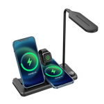 4-&uuml;hes traadita laadija h&auml;mardatava LED-laualambiga iPhone 12 13 Pro Airpodidele Androidi mobiiltelefoni laadimishoidik Kiirlaadimine must