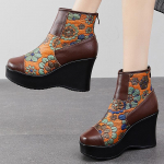 Fujini 9 cm talvekingad pahkluu keskosaga saapad Lehma ehtsast nahast saapad, naiste retroprinteriga s&uuml;gisplatvorm, pehmed soojad saapad 35