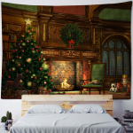 J&otilde;ulumaja lumestseen J&otilde;ulupuu kamin Pidulik toakaunistus J&otilde;ulukaunistus Gobel&auml;&auml;n seinaripp 100x75cm