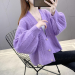 Vabaaja kampsun jakk V-kaelusega n&ouml;&ouml;pidega keerdkootud kardigan naistele One size lilla