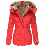 Naiste talvine soe karusnahast krae lukuga &otilde;huke pikkade varrukatega kapuutsiga jope 4XL armee roheline v&auml;rv