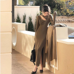 Retrokleit, naiste sviiter, kevad- ja s&uuml;gisene k&otilde;rge kaelusega &otilde;&otilde;nsa disainiga pikkade varrukatega keskmise pikkusega kootud kleit, pullover naistele One Size must