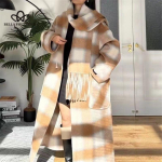 S&uuml;gistalvine uus ruuduline Duffle Coat Sense pikk vaba vabaaja mantel Korea stiilis V-kaelusega laisk mantel onesize must