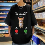 El Gato helistab meemile kurvalt nutvale kassile Munchkin Kitty Meme Print T-s&auml;rk Hot Sale Mood Suured T-s&auml;rgid Unisex t&auml;navar&otilde;ivad 2XL