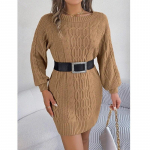 Vintage O-kaelusega keerutatud kootud kleit vabaaja laternaga pikkade varrukatega kampsun kleit Elegantne soe soliidne naiste kudum Vestidos 29889 S hall v&auml;rv