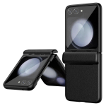 Luksuslik nahast tekstuuriga hingede kaitse&uuml;mbris Samsung Galaxy Z Flip 5 &uuml;mbrisele koos esiekraani klaasist kilekattega For Galaxy Z Flip 5 must