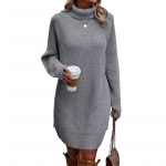 S&uuml;gismood Turtleneck Pullover Naiste Kleit Talvine Soe Kootud Pikkade Varrukatega Kudumid Soliidne Elegantne Kampsunkleidid 30302 S hall v&auml;rv