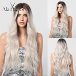 ALAN EATON Platinum Blonde, pikk laineline parukas naistele Keskosa Ombre juuste s&uuml;nteetiline parukas loodusliku igap&auml;evase k&otilde;rge temperatuuriga kiu jaoks