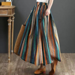 Suvine kunstiline lahtine lapiline triibuline seelik puuvillane linane elastne v&ouml;&ouml;koht naiste keskmise pikkusega seelik One Size