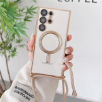 L&auml;bipaistev pehme kate Crossbody kaelakee magnetiline laadimis&uuml;mbris Samsung S23 24 Ultra S22 S21 FE pehme kate iPhone 15 14 13 12 11 Pro Max jaoks Samsung S22Ultra