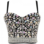 Crystal Rhinestone teemant akr&uuml;&uuml;l kivi p&auml;rlid Camis korsett rinnahoidjad Push Up Crop Naiste karnevaliklubi pidu k&auml;rbitud M must