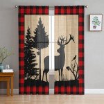J&otilde;ulupunane ruuduline p&otilde;dra lumehelves t&uuml;llkardinad k&ouml;&ouml;giukse kardinad &scaron;ifoon Sheer Voile j&otilde;ulukardinad elutuppa 135W x 114H(cm)