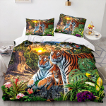 3D Tiger voodipesukomplekt Fierce Beast suletekikott, 2/3 osa poiste, teismeliste tekikate Luksuslik kiiresti kuivav voodikate DE 100x135cm