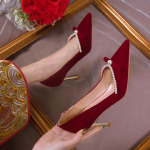 Wedding shoes, women's high heels, red Chinese slim heels, not tiring feet 34