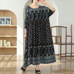 L&uuml;hikeste varrukatega Suures suuruses puuvillane satiin vintage lilleline uus kleit naistele vaba vaba pikk suvekleit must