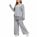 2-osalised r&otilde;ivad, &uuml;mmargune kaelus, k&otilde;rge v&ouml;&ouml;kohaga, laiade s&auml;&auml;rtega p&uuml;ksid. Salongi &auml;&auml;ristega, pikkade varrukatega pullover, elastne v&ouml;&ouml;koht, igap&auml;evased komplektid XL hall v&auml;rv