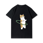 Suures suuruses kassid Hai tr&uuml;kitud naiste T-s&auml;rgid &Uuml;markaelusega puuvillased topid Suvised loomad Y2K Fashion 90S Juhuslikud &uuml;lisuured mustad s&auml;rgid S