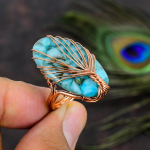 Natural Copper Blue Turquoise Gemstone Copper Wire Wrap Ring Size 6.5 j2r60