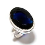 Naturaalne London Blue Topaas Kivi K&auml;sit&ouml;&ouml; 925 Sterling H&otilde;be S&otilde;rmus Suurus 8 K7e58