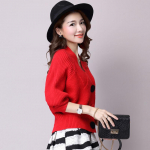 Uus mood s&uuml;gistalvine kootud kampsun Naiste kardigan l&uuml;hike avar kampsun pikkade varrukatega V-kaelusega &uuml;hev&auml;rviline kampsun mantel L punane