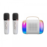 Mini karaokemasin juhtmeta mikrofoni ja k&otilde;larite komplekt 2 mikrofoniga laetava LED v&auml;rviga valge