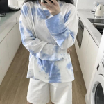 Pikkade varrukatega T-s&auml;rgid Ins Chic Tie-dye Harajuku Ilusad Igap&auml;evased Uued Teismelised Top T-s&auml;rgid Retro lahtised Mood Preppy T&uuml;druku T-s&auml;rgid S sinine