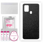 apgo Protective Skin Sticker for the back compatible with Samsung Galaxy A21s, Wrap Film, Foil, Vinyl - Pattern Black Honeycomb