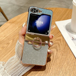 Samsung Galaxy Z Flip 5 6 jaoks &Uuml;mbris Luksuslik Galvaanitud Bling S&auml;deleva R&otilde;ngaga Kokkupandav Hinge P&otilde;rutuskindel K&otilde;va Tagakaanega Tarvikud For Z Flip 5 sinine