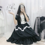 Jaapani gooti stiilis Lolita kleit naistele Kawaii vibukaru pits sinine kleit pikkade varrukatega printsessi kleit Halloweeni kost&uuml;&uuml;miga kingitus t&uuml;drukutele L