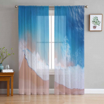 Ocean Beach Summer Vacation Tulle Window Curtains for Bedroom Luxury Home Decor Drapes in Living Room Chiffon Panels 135W x 114H(cm)
