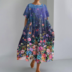 Naiste moekas printiga &uuml;markaelusega l&uuml;hikeste varrukatega taskukleit L sinine