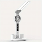 Kokkupandav laualamp LED kahe valgusega reguleeritava nurgaga laualamp ventilaatoriga Temperatuur Kellaaeg Kuup&auml;ev Magamistoa valgus silmade kaitse lamp A-Table lamp