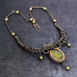 Natural Golden Rutile Gemstone Copper Wire Wrap Jewelry Necklace 18 j2q33