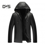 Meeste kunstnahast jakk sametvoodriga Kapuutsiga pingutusn&ouml;&ouml;riga pikkade varrukatega taskud T&otilde;mblukuga plekk &Uuml;hev&auml;rviline jope mantel L must